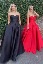 Sweetheart A-Line Satin Long Prom Dress with Bow