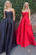 Sweetheart A-Line Satin Long Prom Dress with Bow