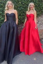 Sweetheart A-Line Satin Long Prom Dress with Bow