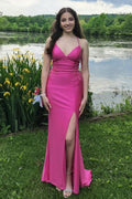 Spaghetti Straps Satin Mermaid Long Prom Dress with Appliques