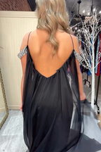 Spaghetti Straps Cold Shoulder Caped Mermaid Long Prom Dress with Beading