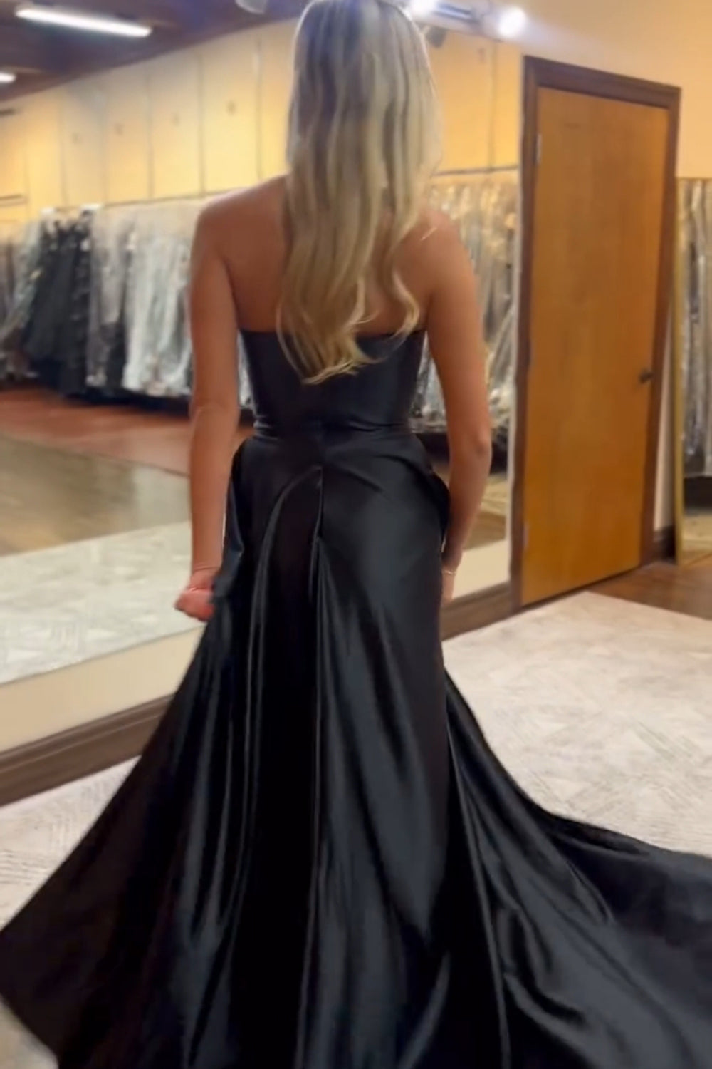 Sweetheart Satin Ruched Sheath Long Prom Dress with Slit