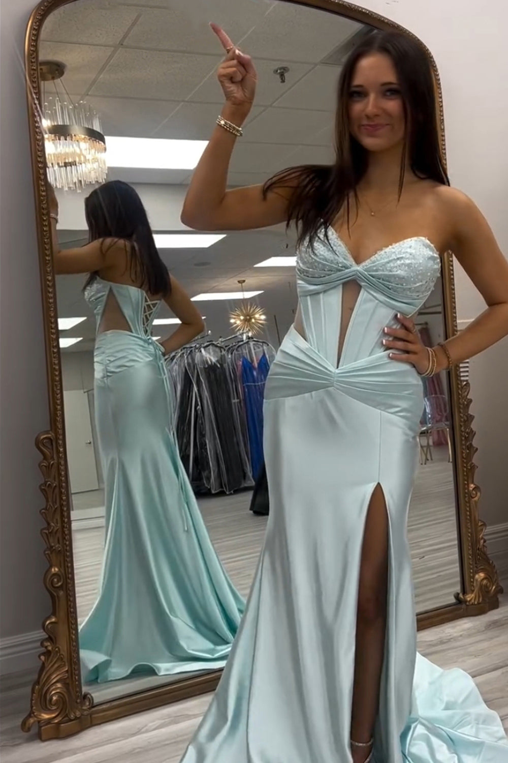 Sweetheart Satin Mermaid Long Corset Prom Dress with Slit