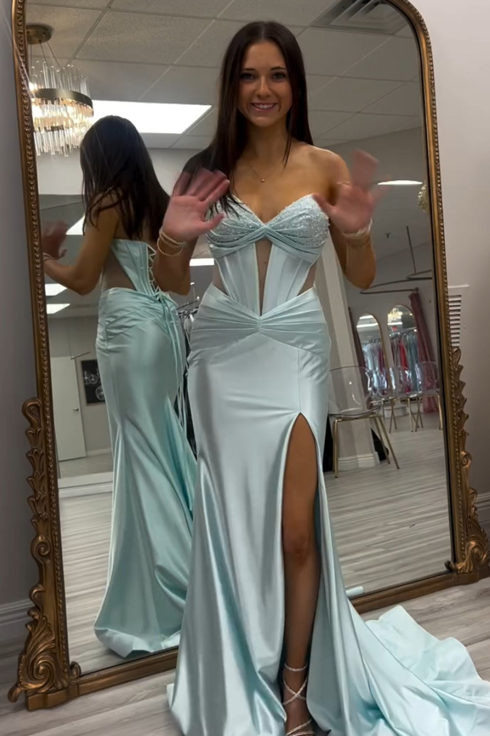Sweetheart Satin Mermaid Long Corset Prom Dress with Slit