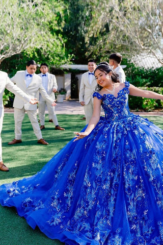 Robe de princesse en tulle à épaules dénudées avec appliques pour quinceañera