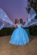Robe de bal à épaules dénudées et cape ornée d'appliqués pour quinceañera