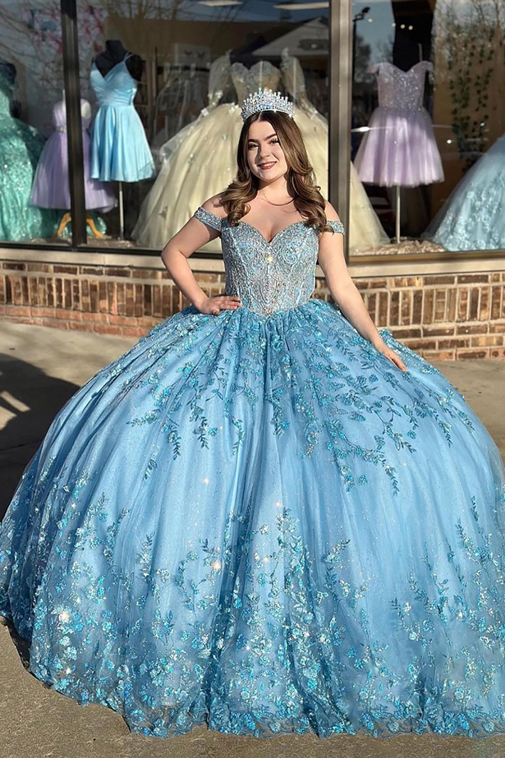 Ball Gown Off the Shoulder Tulle Corset Quinceanera Dress with Appliques