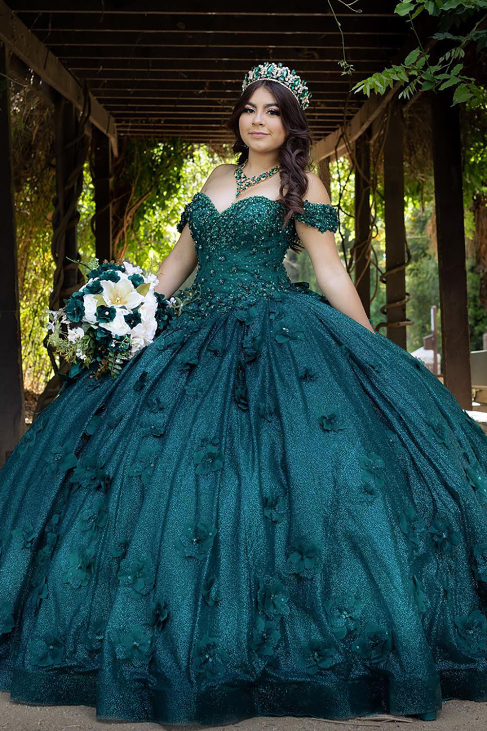 Robe de bal épaules dénudées pour quinceañera avec appliques