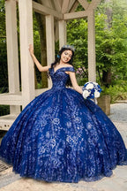 Robe de bal épaules dénudées ornée de sequins et d'appliqués pour quinceañera