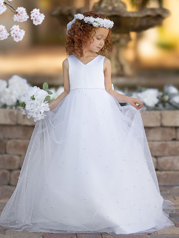 Elegante vestido de princesa de satén y tul para niña de las flores 