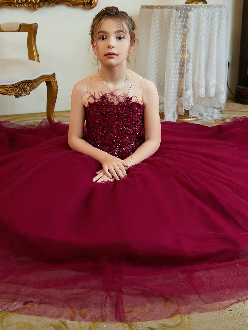 Vestido de princesa/vestido de princesa con cola de tul para niña de las flores 