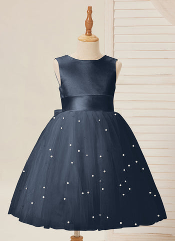 Vestido de princesa/vestido de princesa de satén y tul hasta la rodilla para niña de las flores 