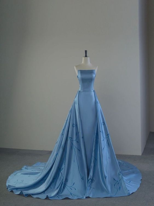 Charming Blue Strapless Prom Dress Blue Evening Dress Y6683