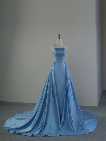 Charming Blue Strapless Prom Dress Blue Evening Dress Y6683