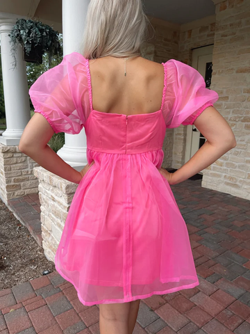 Robe baby doll rose en organza, robe d'anniversaire rose, robe de bal rose Y2060