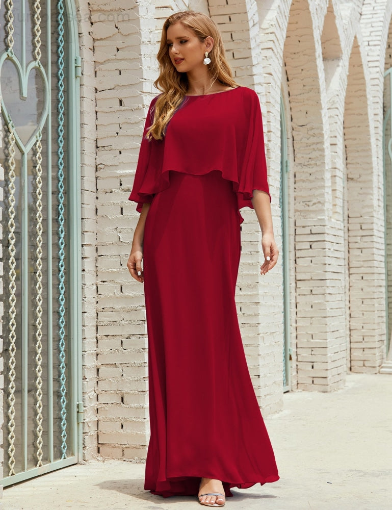 Vestido de dama de honor Sunderly para mujer, manga larga, cuello en V, de gasa, vestido formal de fiesta de boda SY28018
