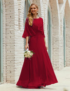 Vestido de dama de honor Sunderly para mujer, manga larga, cuello en V, de gasa, vestido formal de fiesta de boda SY28018