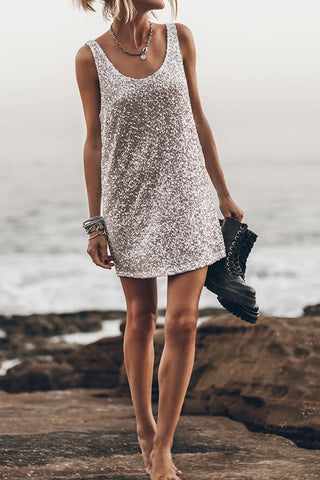 Sparkling Beach Sequin Relaxed Tank Mini Dress