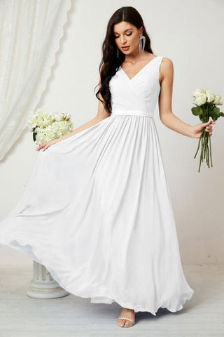 Vestidos largos de dama de honor de gasa para mujer, corte A, sin mangas, vestido formal para fiesta de noche, vestidos de bienvenida 2808 