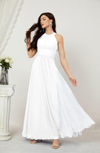 Robe de soirée formelle Baoleely en mousseline de soie, col licou, longue, sans manches, robe de demoiselle d'honneur 2802 