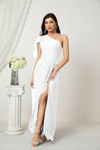Baoleely  Chiffon Ruffled One Shoulder Long Bridesmaid Dresses A-line Formal Evening Gown Side Split 2809