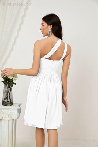 Vestido corto de gasa con un solo hombro para dama de honor de mujer Baoleely, ideal para fiestas y eventos formales como el baile de bienvenida (modelo 2804).