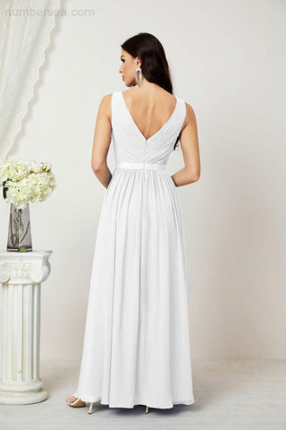 Vestidos largos de dama de honor de gasa para mujer, corte A, sin mangas, vestido formal para fiesta de noche, vestidos de bienvenida 2808 