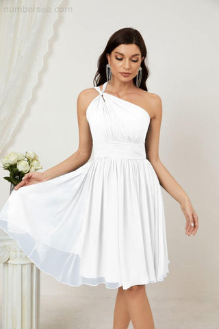Vestido corto de gasa con un solo hombro para dama de honor de mujer Baoleely, ideal para fiestas y eventos formales como el baile de bienvenida (modelo 2804).