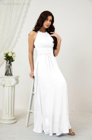 Baoleely Formal Party Gown Dress Chiffon Halter Long Sleeveless Bridesmaid Dresses 2802