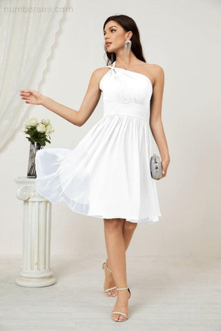 Vestido corto de gasa con un solo hombro para dama de honor de mujer Baoleely, ideal para fiestas y eventos formales como el baile de bienvenida (modelo 2804).