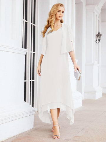 Vestido de fiesta formal de dos piezas corte A para la madre de la novia Sunderly SY28073