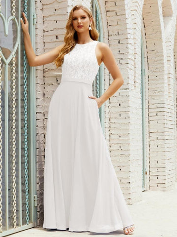 Vestido de dama de honor de encaje, largo hasta el suelo, con bolsillos, 28017 