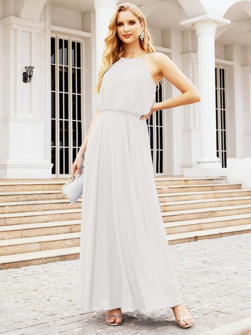 Vestido largo de dama de honor Baoleely con cuello halter, corte A, estilo formal, para jóvenes, modelo 28029