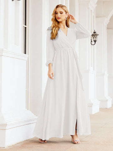 Sunnderly Women's Chiffon Bridesmaid Dress A line Long Sleeves Formal Evening Prom Gown for Wedding Guest SY28032