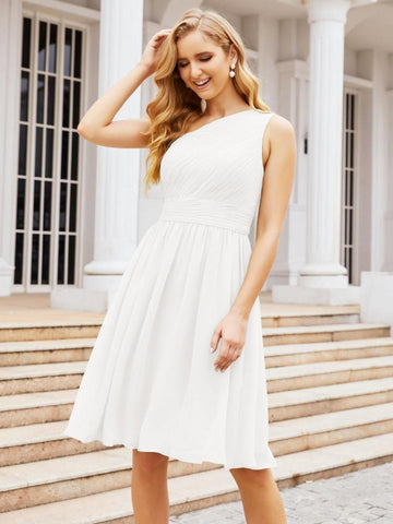 Robe de bal courte plissée asymétrique, robe de soirée formelle 28046 