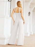 Baoleely Crisscross Neck Jumpsuit Formal Evening Dress Long Bridesmaid Dresses Bell-bottomed Pants 28033