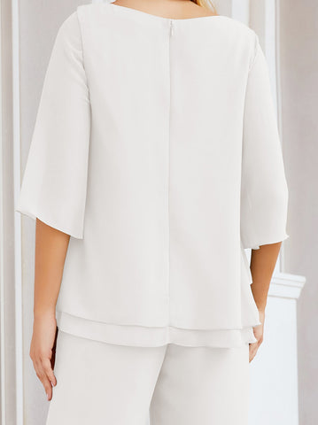 Elegante conjunto de pantalón y bata plateada de dos piezas para la madre de la novia, talla grande, con volantes, Sunderly Elegant SY28064