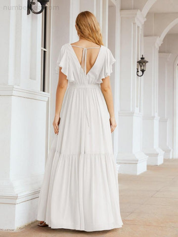 Vestido de fiesta formal de noche con espalda descubierta para mujer Baoleely, escote en V, largo, de gasa, con cinturón a la cintura 28038