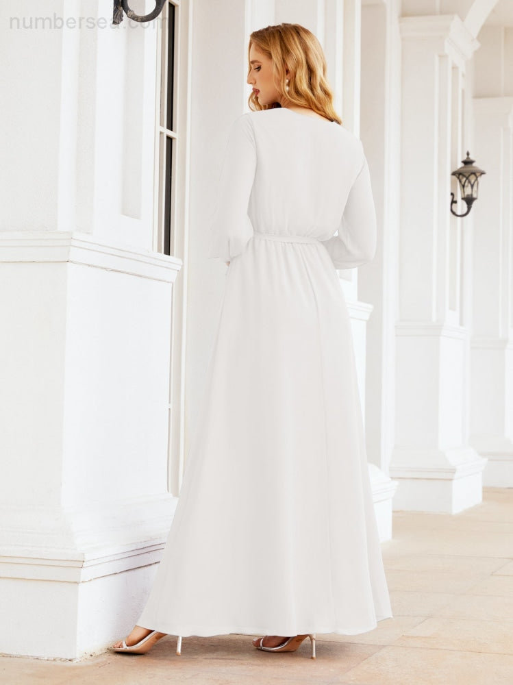 Vestido de dama de honor de gasa para mujer Sunderly, corte en A, manga larga, vestido de noche formal para invitada de boda SY28032 