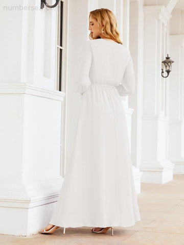 Sunnderly Women's Chiffon Bridesmaid Dress A line Long Sleeves Formal Evening Prom Gown for Wedding Guest SY28032