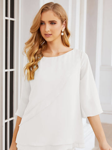 Elegante conjunto de pantalón y bata plateada de dos piezas para la madre de la novia, talla grande, con volantes, Sunderly Elegant SY28064