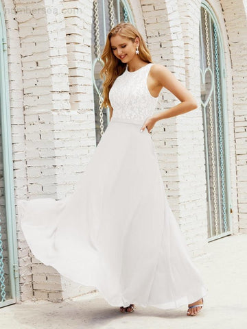 Vestido de dama de honor de encaje, largo hasta el suelo, con bolsillos, 28017 