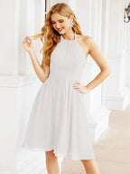 Robe de demoiselle d'honneur courte en mousseline de soie, dos nu, sans manches, robe de soirée formelle, dos nu, Baoleely 28023 