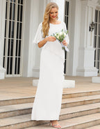 White Color Size 18 Mother of The Bride Dresses Long Cape Sleeves Formal Dress SEA28026
