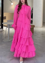 Vestido largo de fiesta elegante con volantes y capas de gasa Y7617