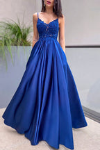 Royal  A-line Prom Dress with Slit