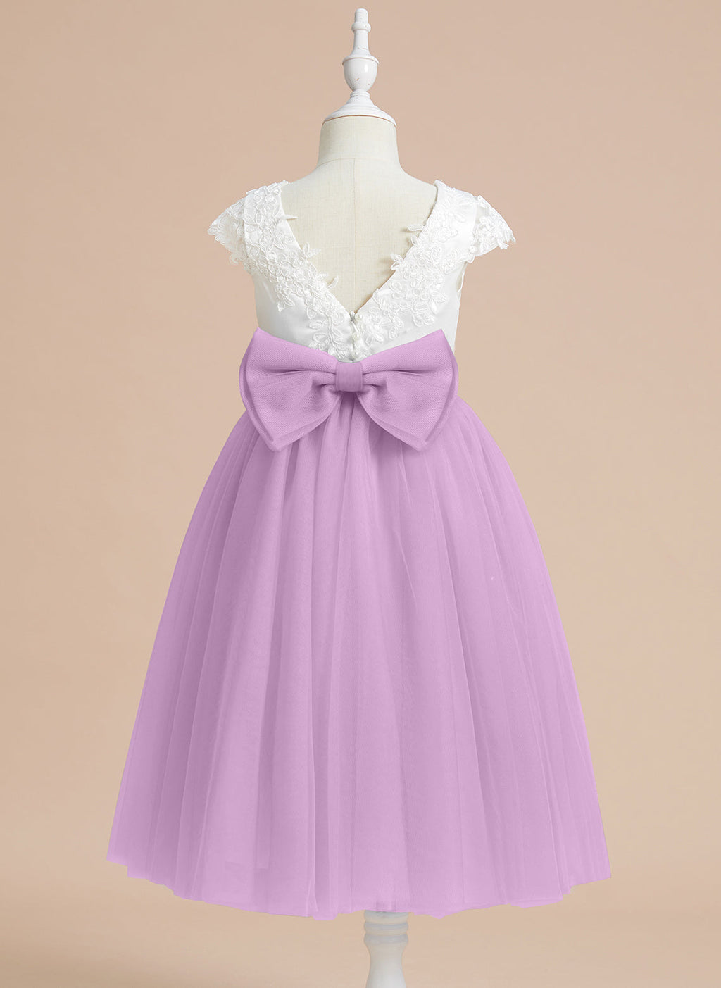 Vestido de niña de las flores para la Primera Comunión, corte en A, satén y tul, hasta la rodilla. 