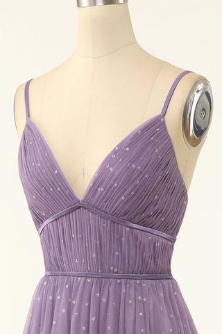 Robe de demoiselle d'honneur trapèze à fines bretelles et volants