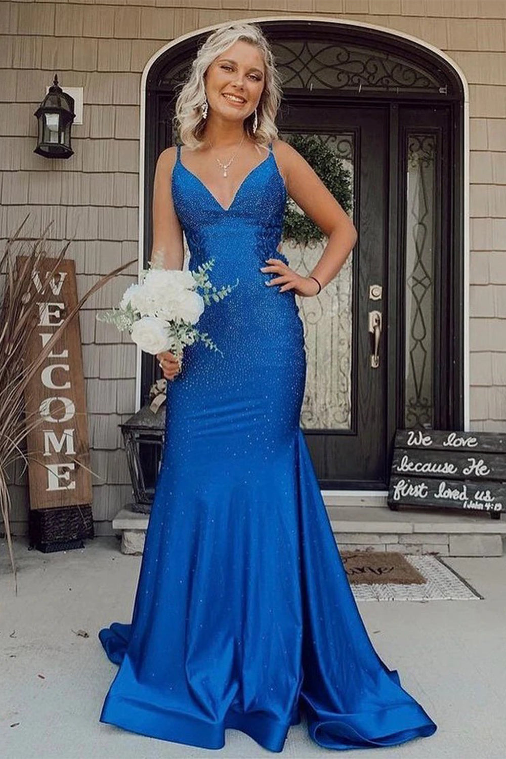 Robe de bal longue sirène dos nu royale