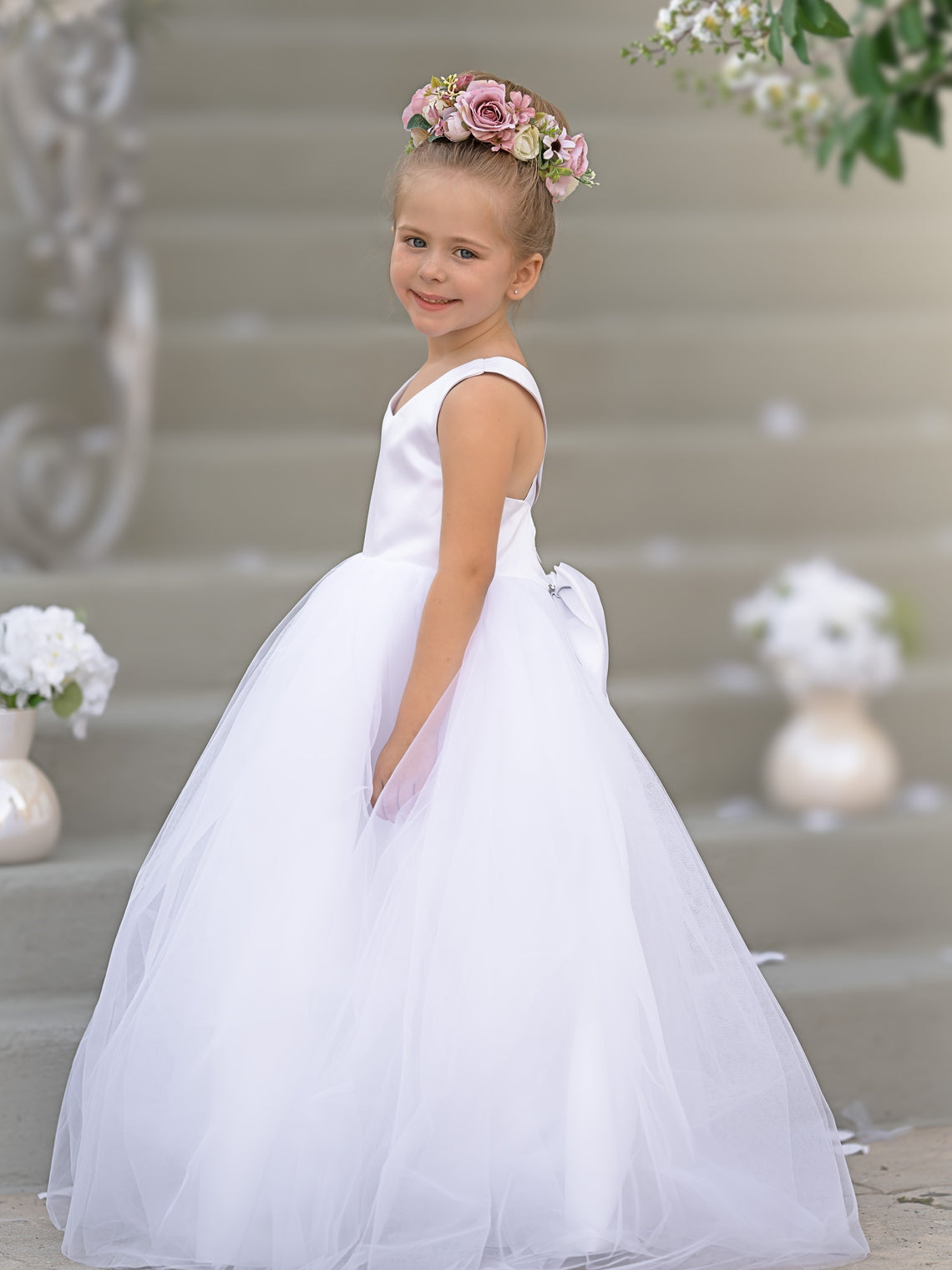 Robe de demoiselle d'honneur intemporelle en satin et tulle, coupe trapèze, sans manches 